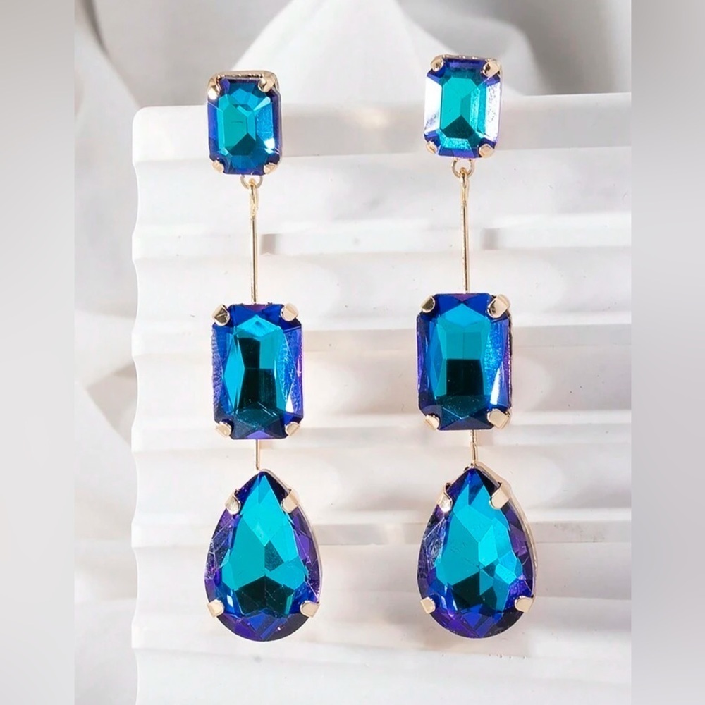Elegant Blue and Gold Drop Earrings